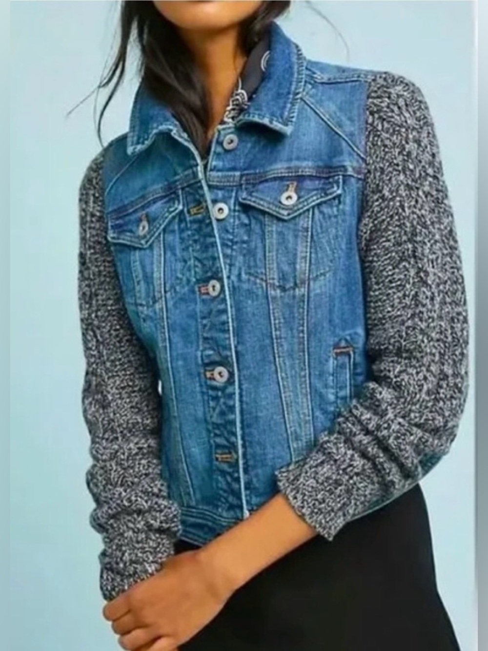 Anthropologie Pilcro Mixed Media Denim Jean Jacket Spring Summer Minimalist XS